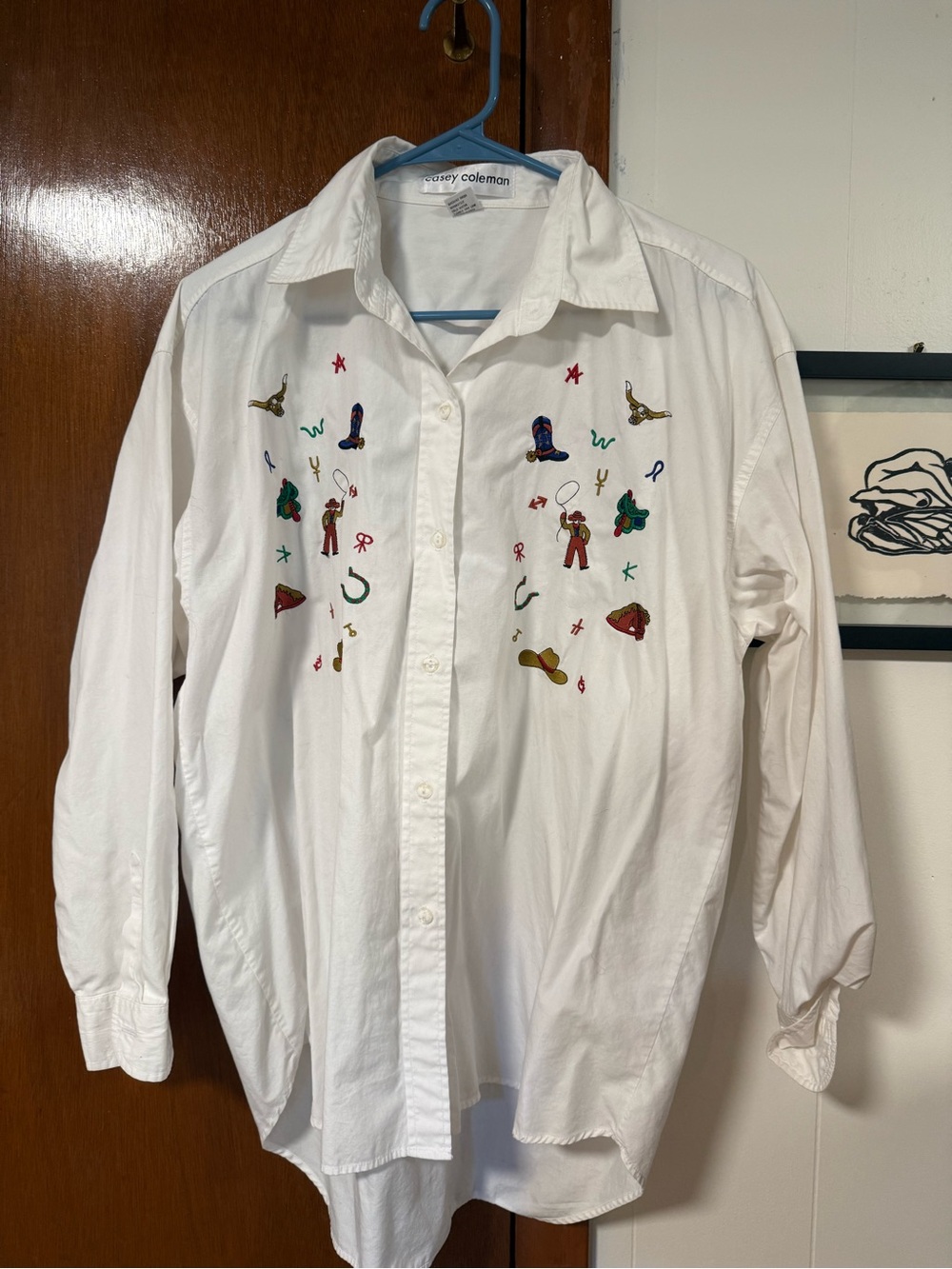 Vintage Casey Coleman White Embroidered Western Button-Down Shirt